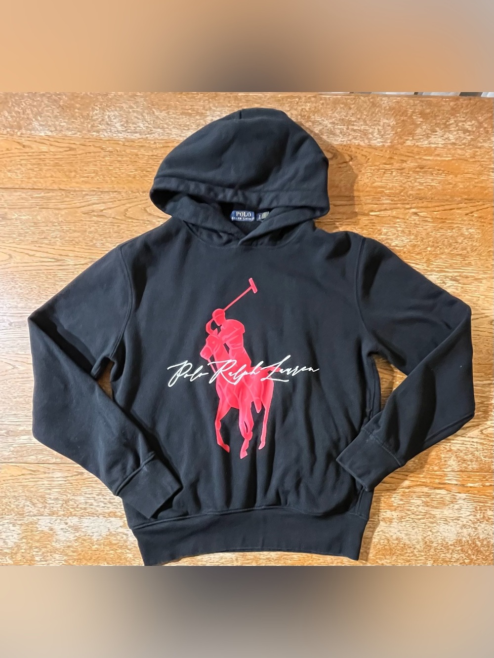 Polo Ralph Lauren Big Pony Spell Out Fleece Pullover Hoodie Black Size Small Men